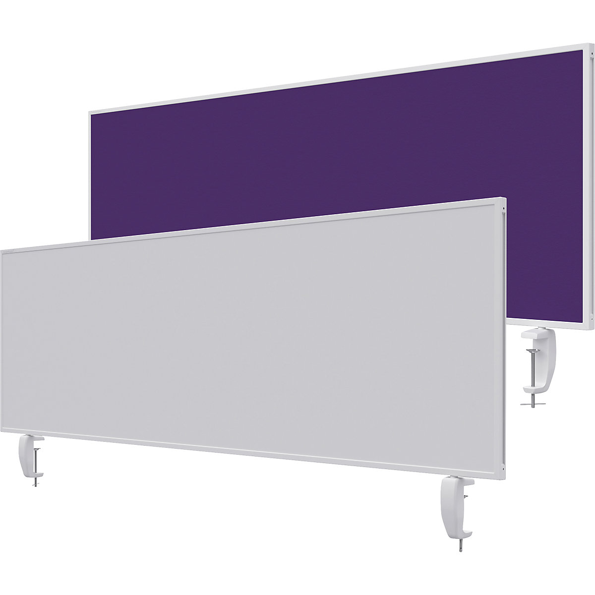Namizna predelna stena VarioPin – magnetoplan, bela tabla/klobučevina, širina 1600 mm, vijolične barve