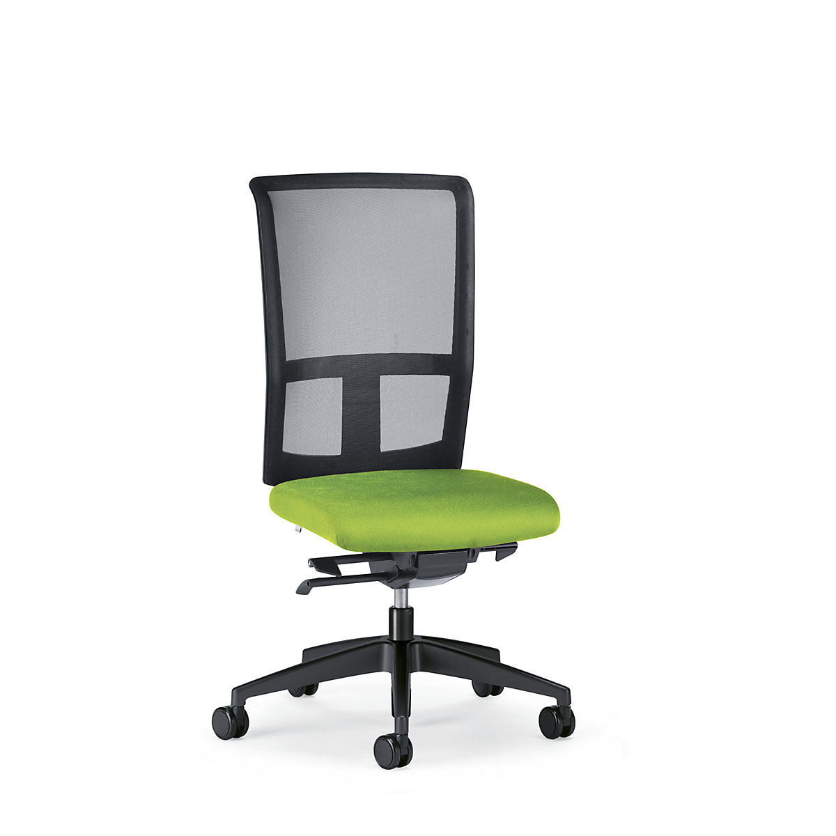 Vrtljiv pisarniški stol GOAL AIR, naslonjalo za hrbet višine 545 mm – interstuhl, črno ogrodje, trda kolesa, rumeno zelena, globina sedeža 410 mm-3
