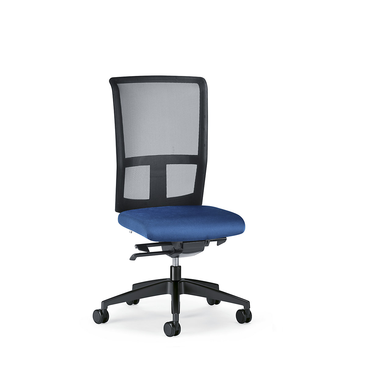 Vrtljiv pisarniški stol GOAL AIR, naslonjalo za hrbet višine 545 mm – interstuhl, črno ogrodje, trda kolesa, encijan modra, globina sedeža 410 mm-1