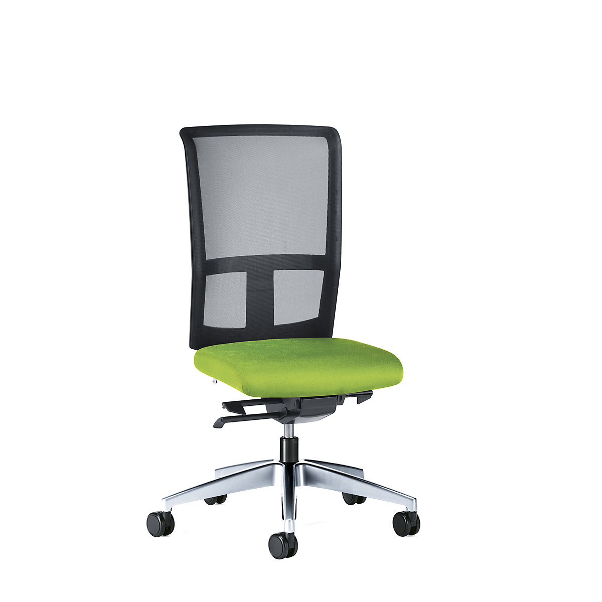 Vrtljiv pisarniški stol GOAL AIR, naslonjalo za hrbet višine 545 mm – interstuhl, polirano ogrodje, mehka kolesa, rumeno zelena, globina sedeža 410 mm-1