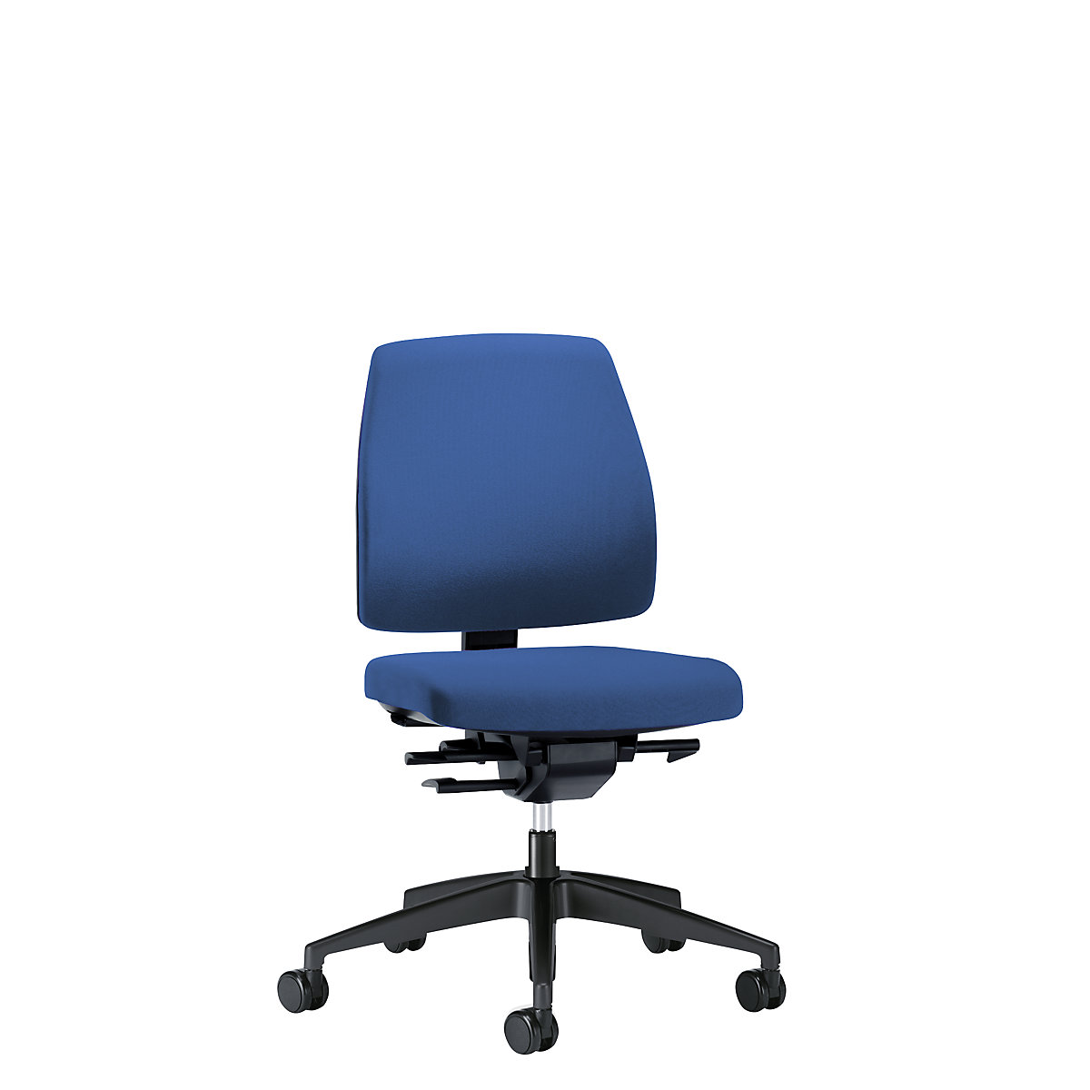 Vrtljiv pisarniški stol GOAL, naslonjalo za hrbet višine 430 mm – interstuhl, črno ogrodje, trda kolesa, encijan modra, globina sedeža 410 mm-3