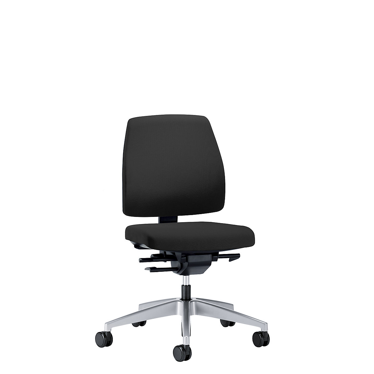 Vrtljiv pisarniški stol GOAL, naslonjalo za hrbet višine 430 mm – interstuhl, briljantno srebrno ogrodje, trda kolesa, grafitno črna, globina sedeža 410 mm-2