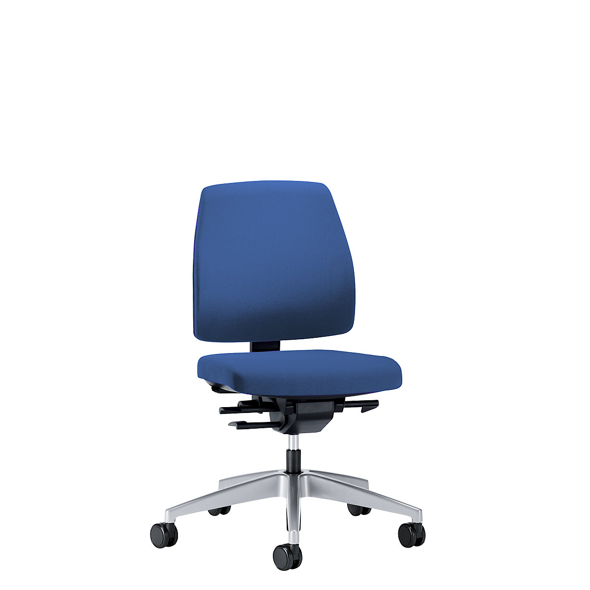 Vrtljiv pisarniški stol GOAL, naslonjalo za hrbet višine 430 mm – interstuhl, briljantno srebrno ogrodje, trda kolesa, encijan modra, globina sedeža 410 mm-3
