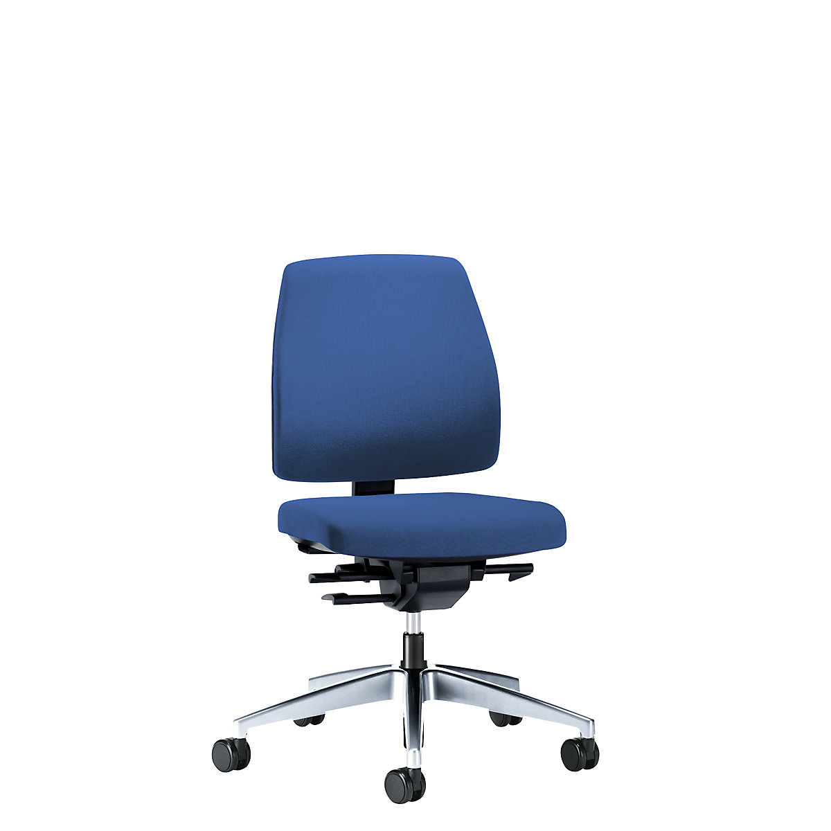 Vrtljiv pisarniški stol GOAL, naslonjalo za hrbet višine 430 mm – interstuhl, polirano ogrodje, mehka kolesa, encijan modra, globina sedeža 410 mm-2
