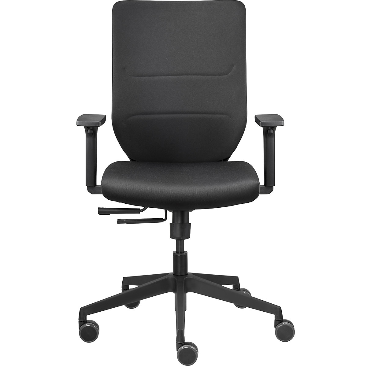 Vrtljiv pisarniški stol TO-SYNC – TrendOffice, z naslonoma za roke in univerzalnimi kolesi, črne barve, oblazinjeno hrbtno naslonjalo-5