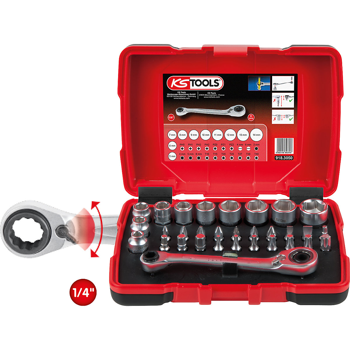 1/4'' + 11 mm prolazni utični ključ i komplet bitova – KS Tools (Prikaz proizvoda 5)-4