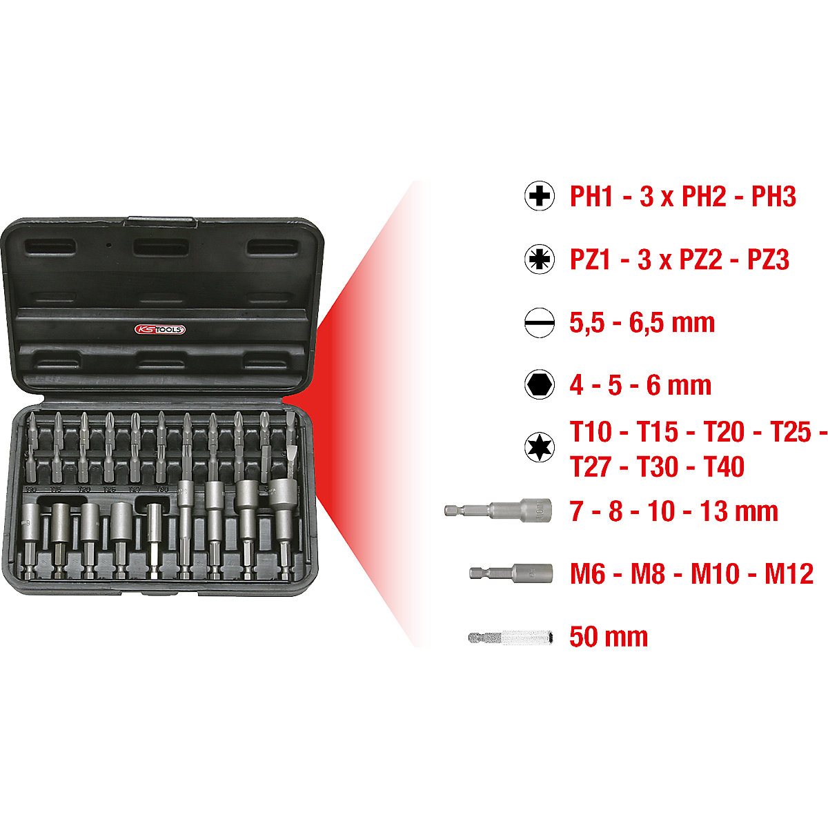 Komplet alata za 1/4'' bitove i uvrtanje – KS Tools (Prikaz proizvoda 2)-1