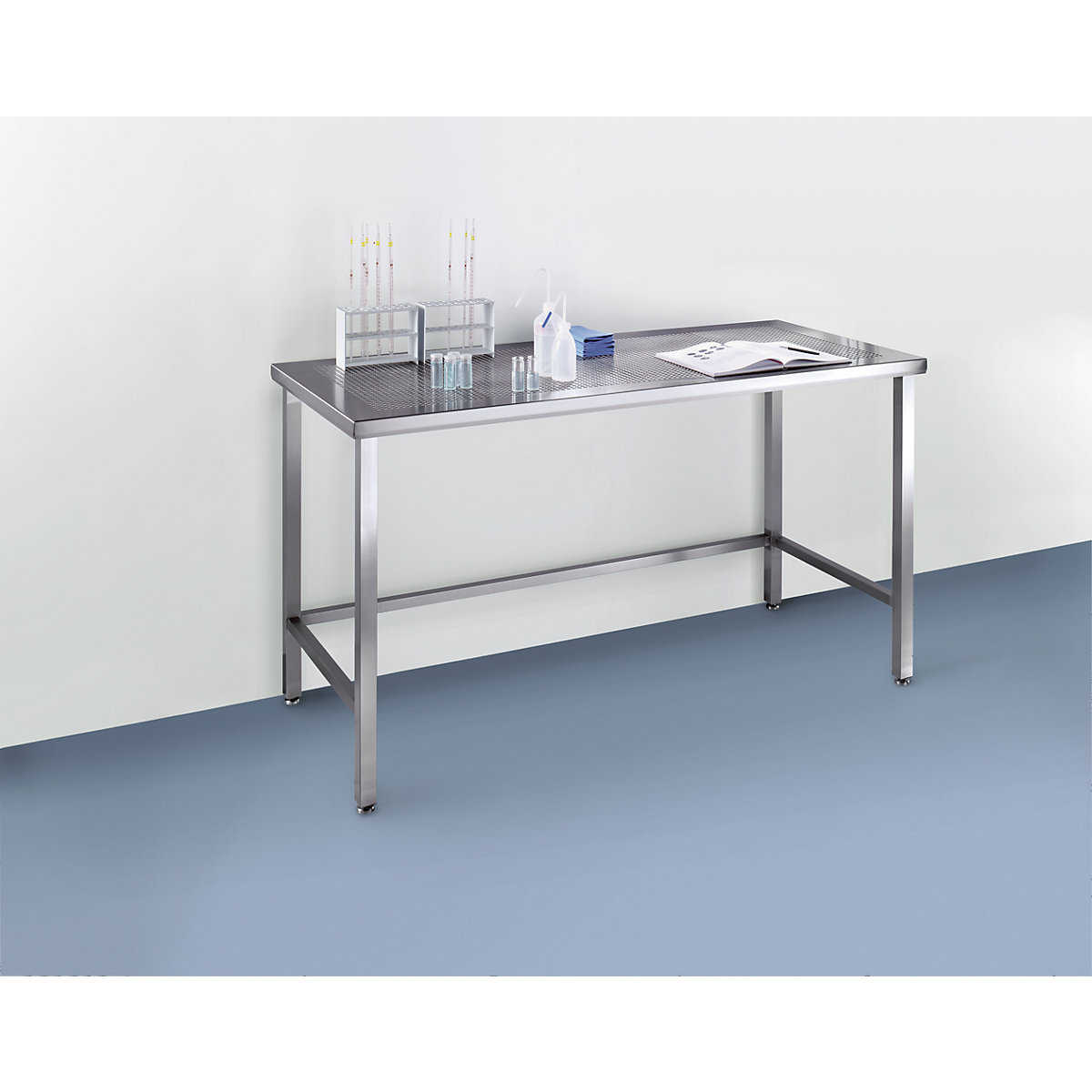 Table pour salle blanche en inox à plateau perforé (Illustration du produit 2)-1