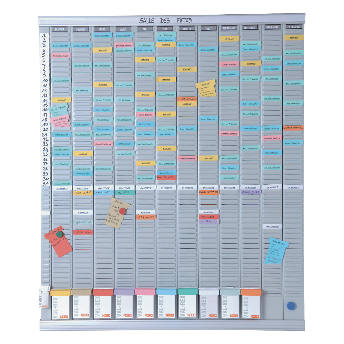 T-Kartenplaner, Jahresplaner, 12 Module mit je 54 Schlitzen, mit 1000 T-Karten in 10 Farben