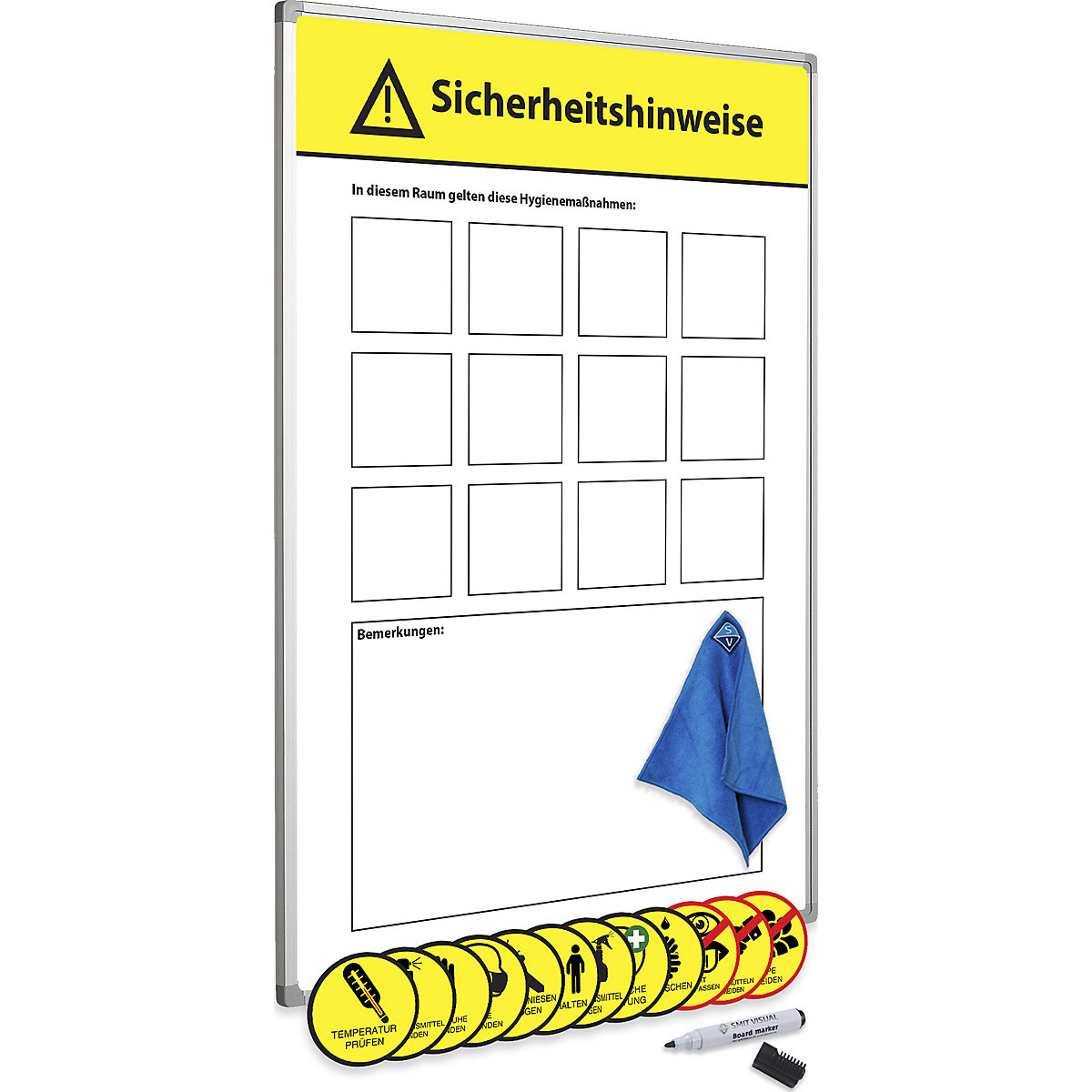 Whiteboard inkl. Sicherheitshinweisen, mit Magnetfolien, Marker, Wischer, HxB 900 x 600 mm-2