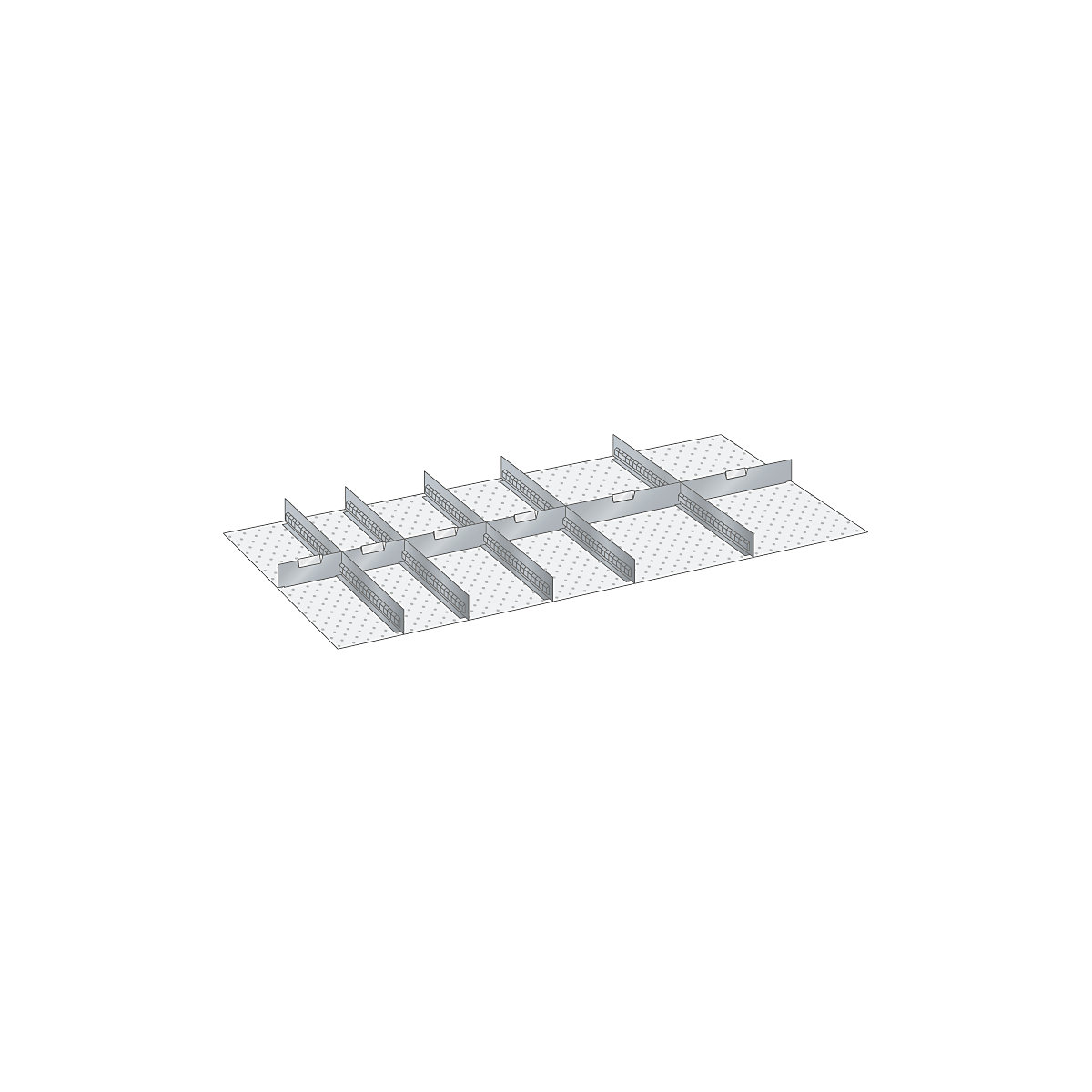 Deliaci plech, 11-dielny – LISTA, 5 drážkových stien, 6 deliacich plechov, pre výšku čela 100, 125 mm-1