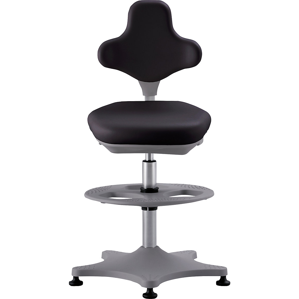 Laboratórna pracovná otočná stolička LABSTER – bimos, rozsah prestavenia výšky 550 – 800 mm, s podlahovými klzákmi a nožným kruhom, sedadlo z PU peny, čierna-3