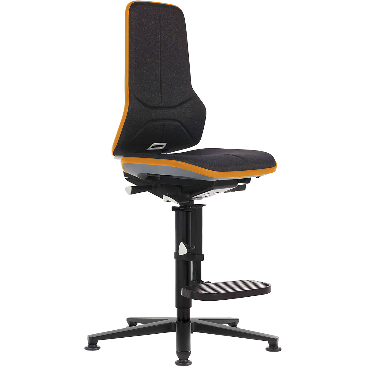 NEON pracovná otočná stolička, klzáky, výstupná pomôcka – bimos, permanentný kontakt, látka, flexibilná páska oranžová-13