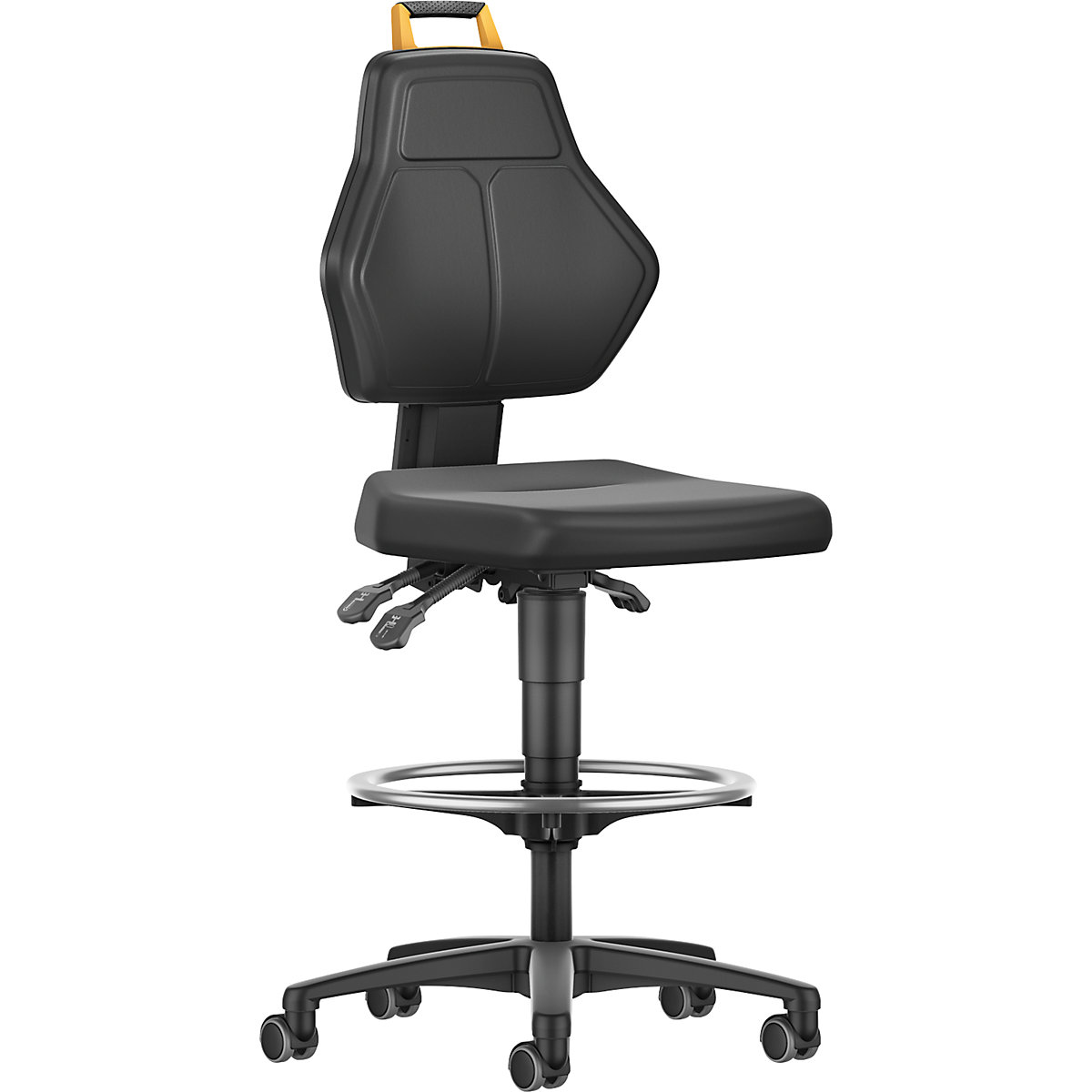 Pracovná otočná stolička, čierna – eurokraft pro, s nepohyblivými kolieskami pri sedení a nožným kruhom, poťah z umelej kože-4