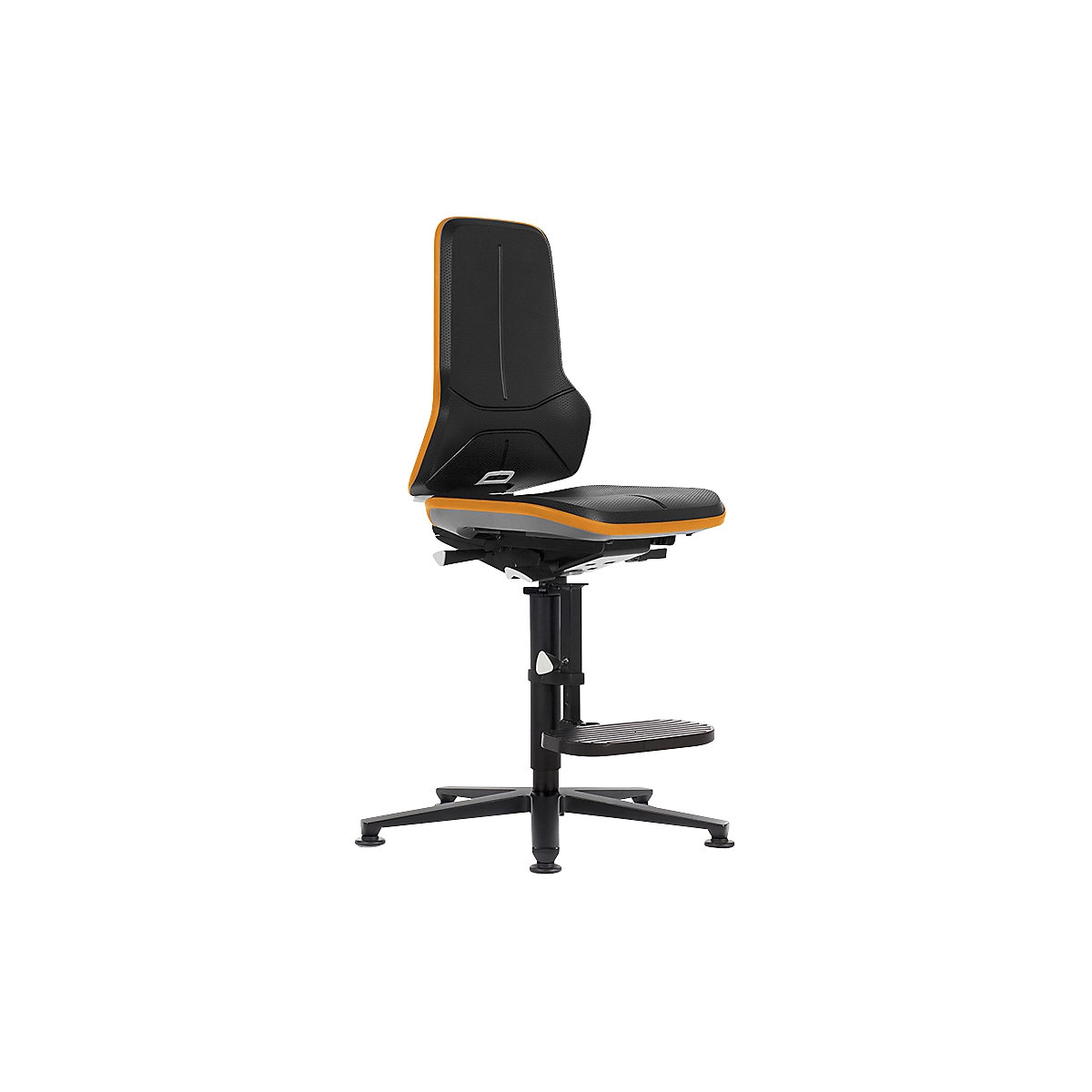 Pracovná otočná stolička NEON, s klzákmi a výstupnou pomôckou – bimos, materiál sedadla integrálna pena, flexibilná páska oranžová