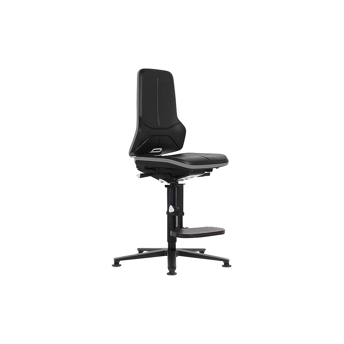 Pracovná otočná stolička NEON, s klzákmi a výstupnou pomôckou – bimos, materiál sedadla integrálna pena, ESD, flexibilná páska šedá