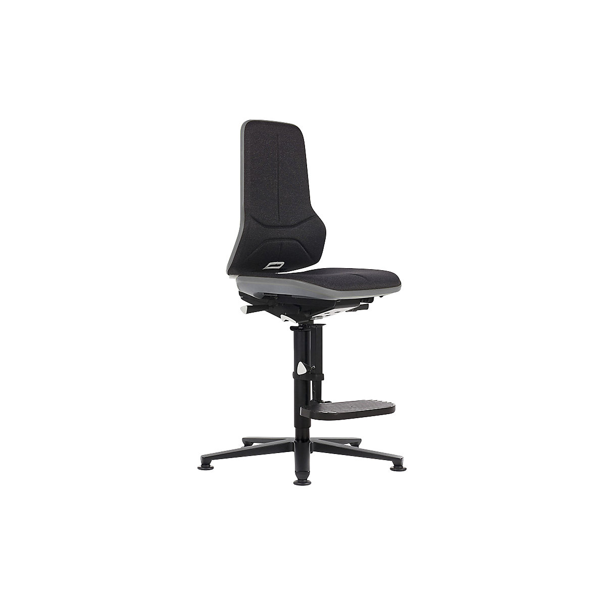 bimos – Pracovná otočná stolička NEON, s klzákmi a výstupnou pomôckou, materiál sedadla látka, flexibilná páska šedá