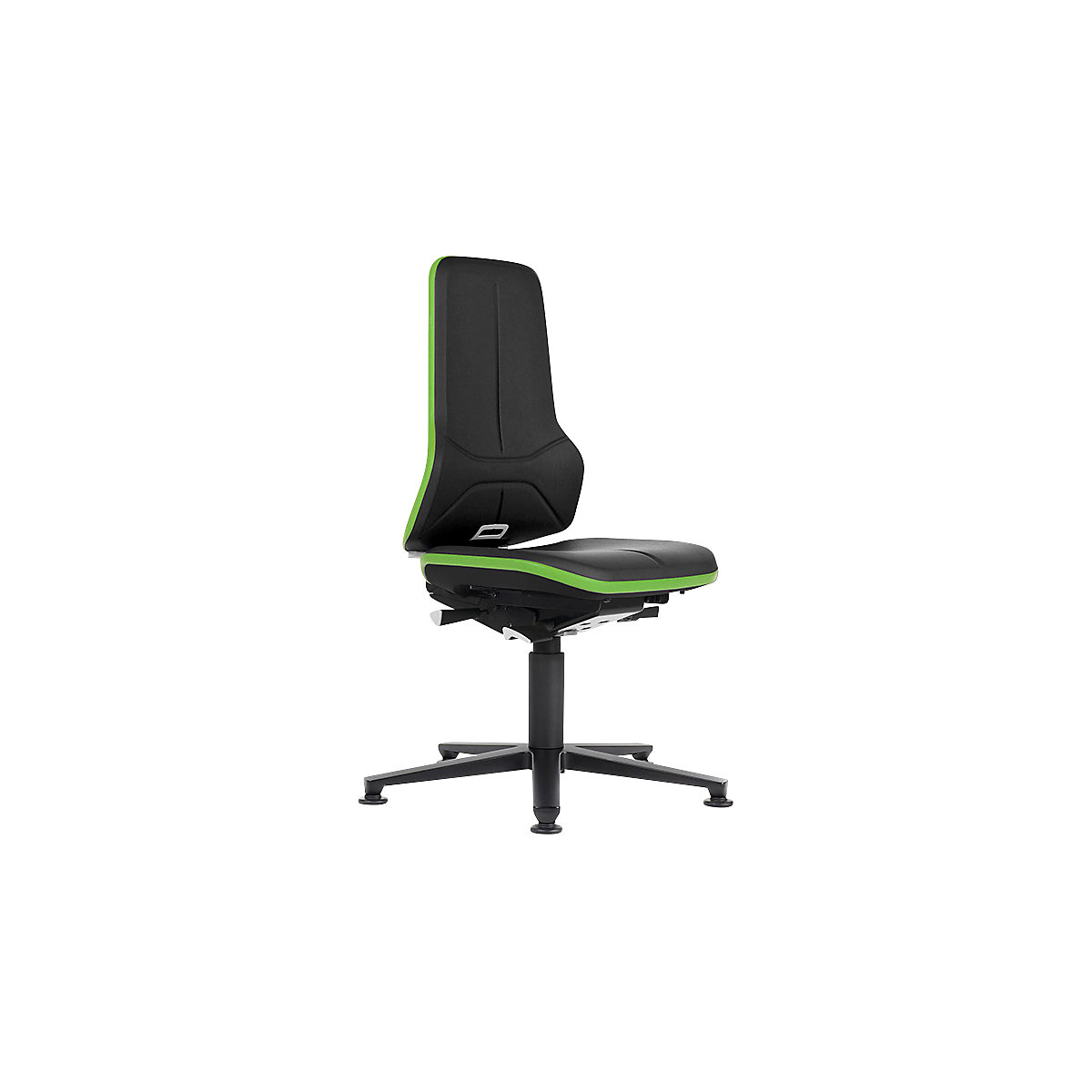 bimos – Pracovná otočná stolička NEON, s klzákmi, materiál sedadla umelá koža, ESD, flexibilná páska zelená