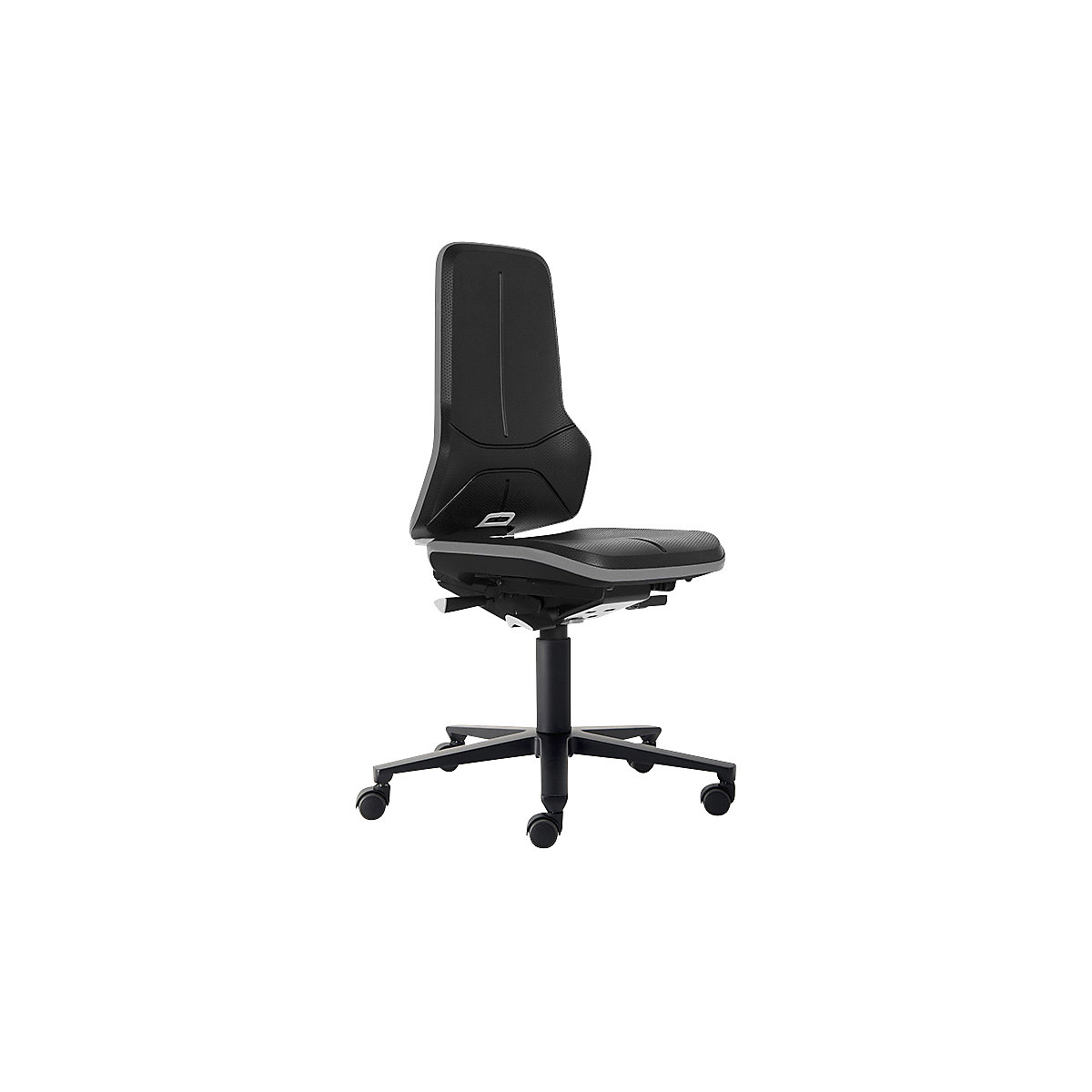 bimos – Pracovná otočná stolička NEON, s kolieskami, vyhotovenie ESD s čalúnením s PU peny, flexibilná páska šedá
