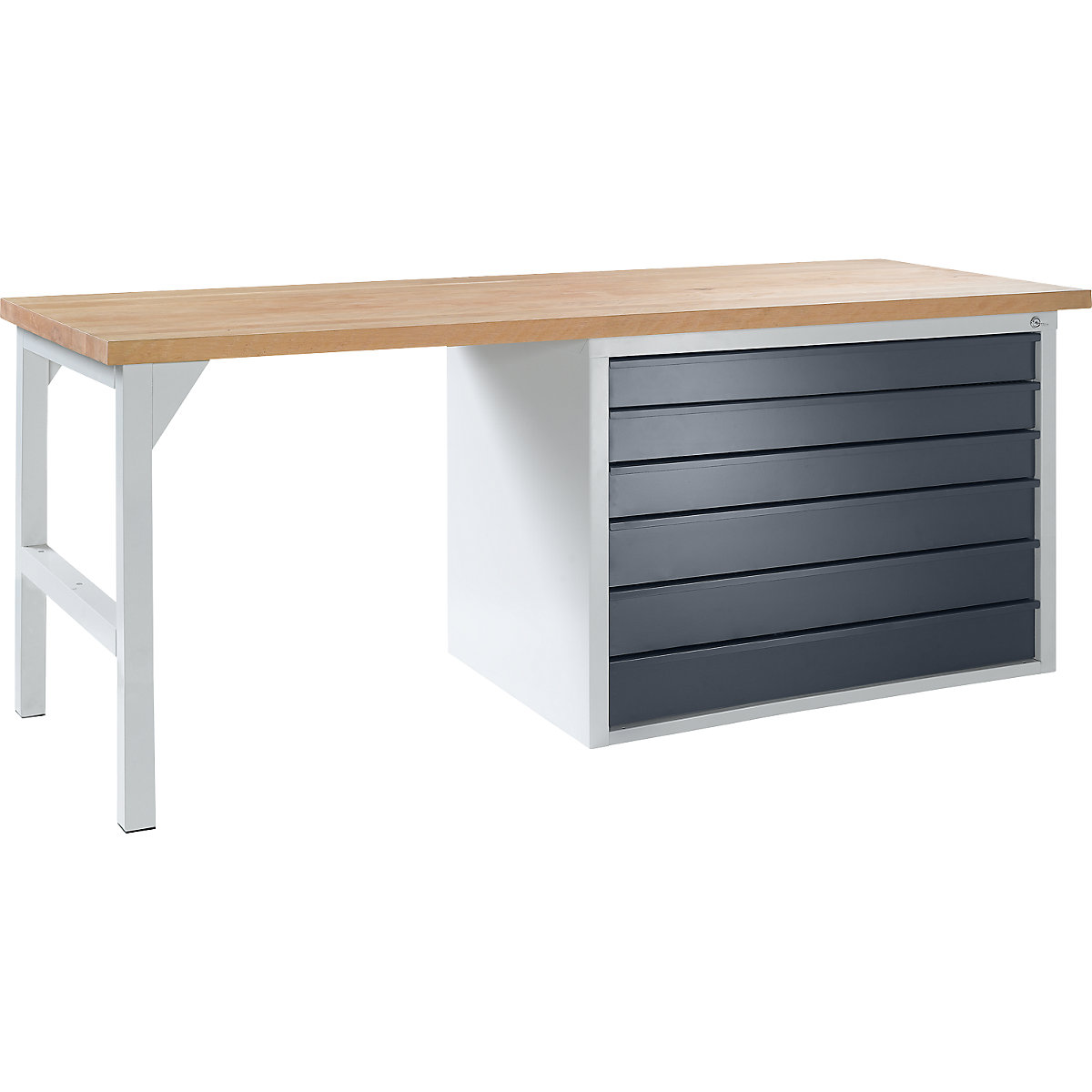 Dielenský stôl, stavebnicový systém, 6 veľkých zásuviek, šírka 2000 mm, šedá