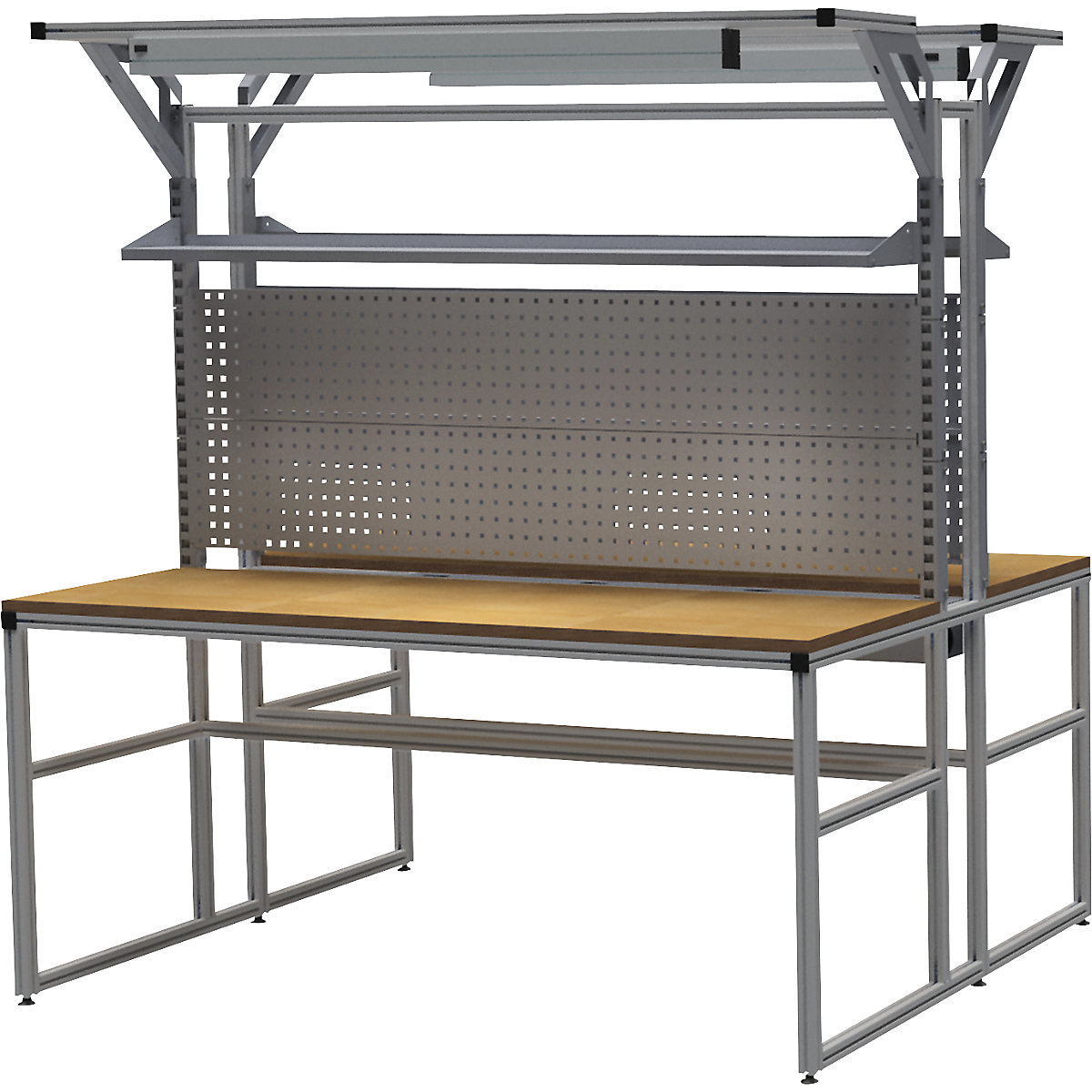 workalu® Hliníkový dielenský stôl so systémovou nadstavbou, obojstranný – bedrunka hirth