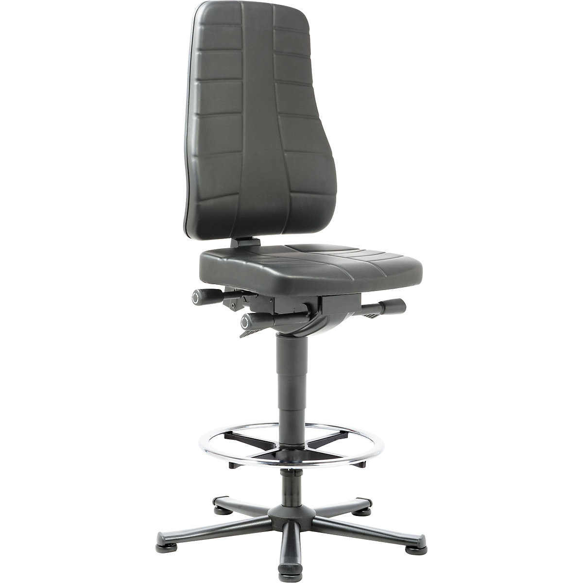 Pracovní otočná židle All-in-One – bimos, s podlahovými patkami a nožním kruhem, koženka, černá-6