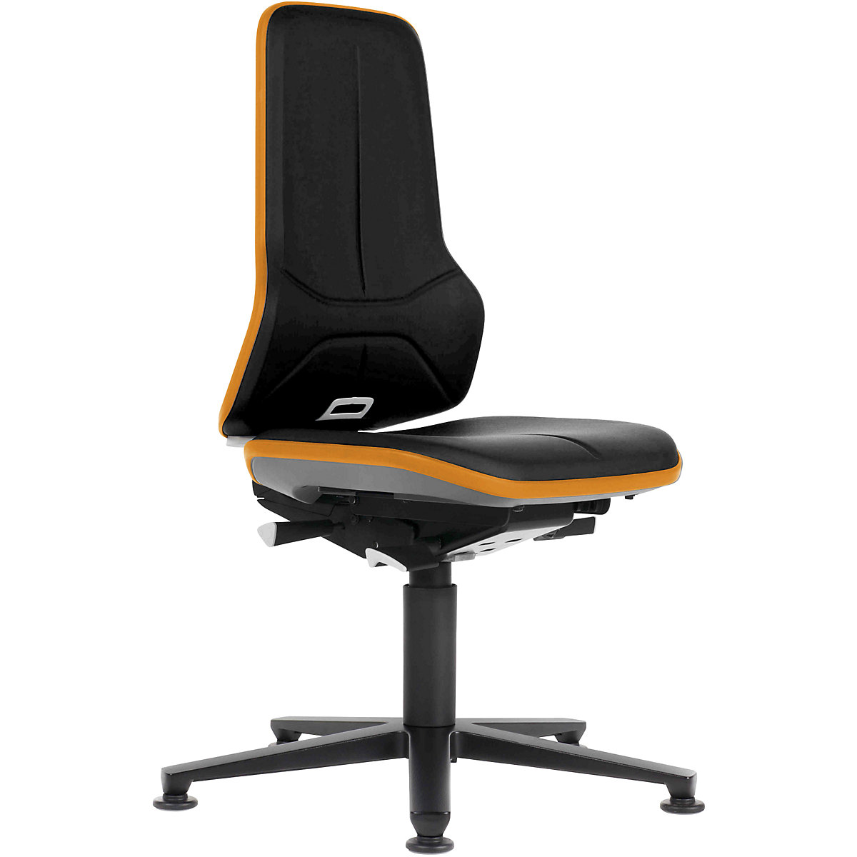 Pracovní otočná židle NEON, patky – bimos, permanentní kontakt, koženka, oranžový flexibilní pás-9