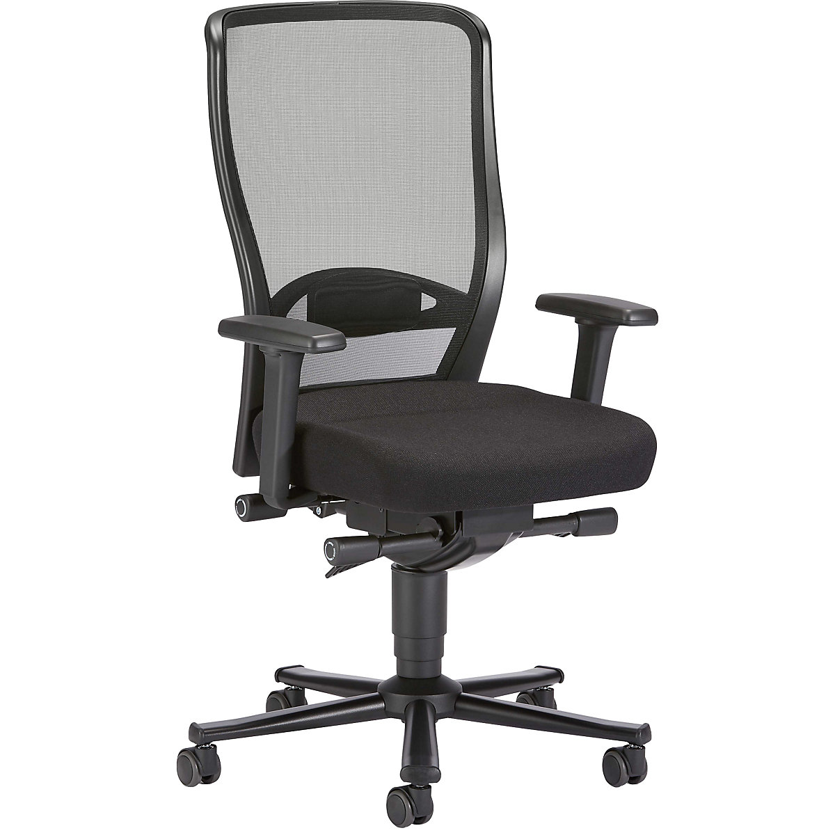 Pracovní otočná židle – bimos, se síťovaným opěradlem, sedák s textilním potahem, černá-4
