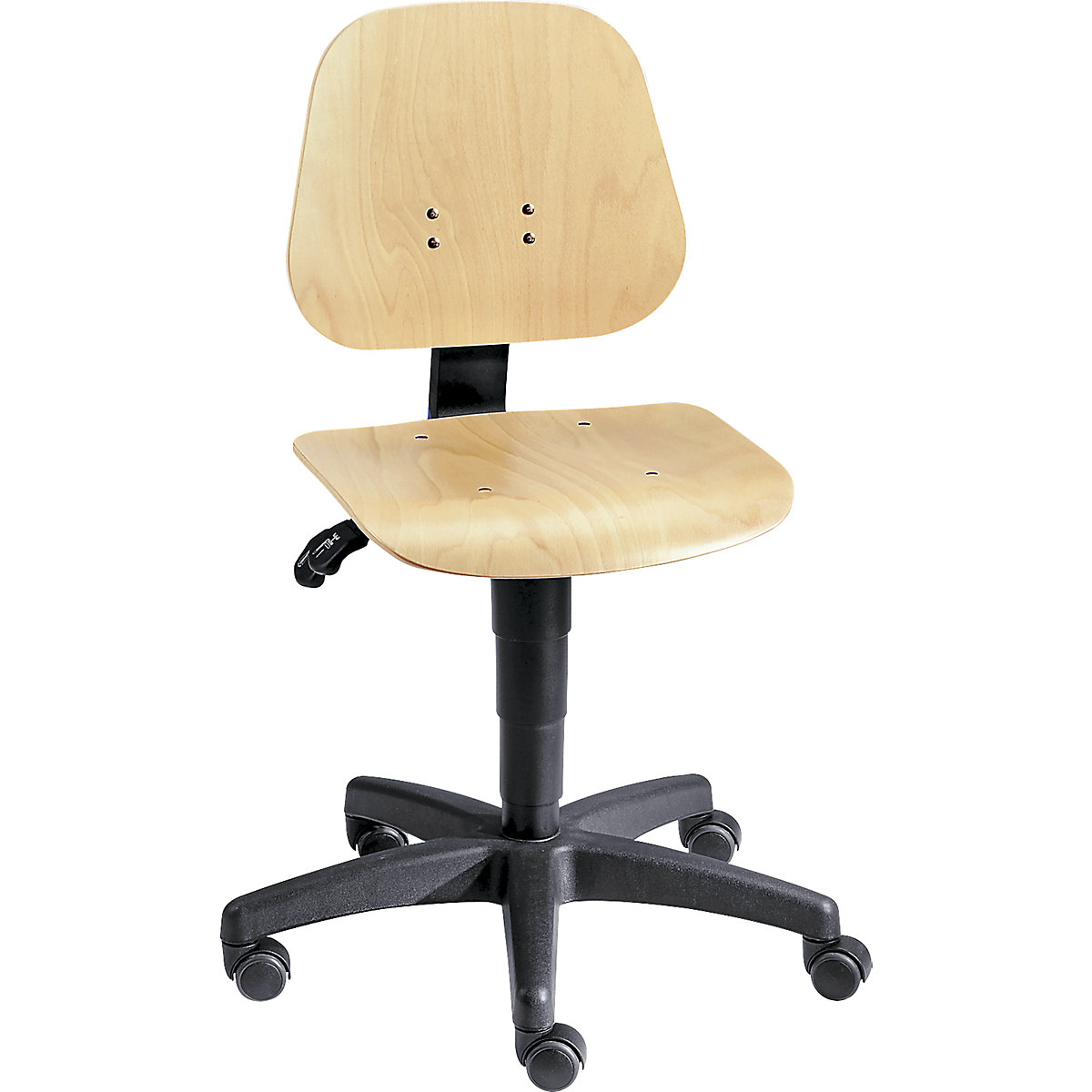 Pracovní otočná židle – bimos, s přestavováním výšky plynovým pístem, bukové vrstvené dřevo, s kolečky, od 3 ks-3