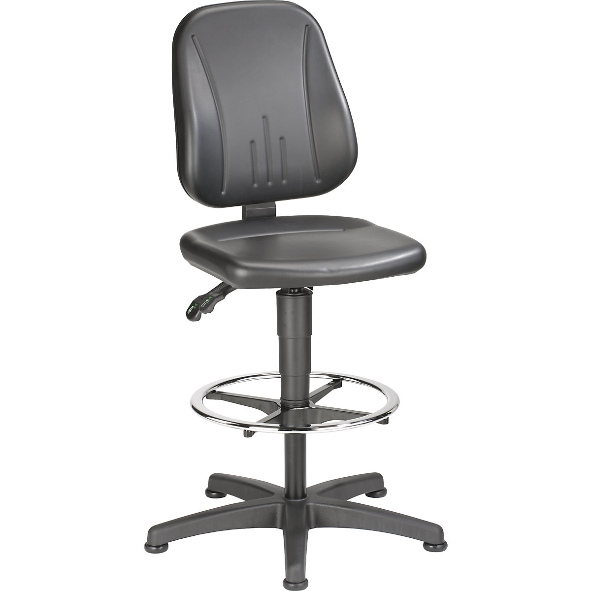 Pracovní otočná židle – bimos, s přestavováním výšky plynovým pístem, koženkový potah, černá, s podlahovými patkami a nožním kruhem-5