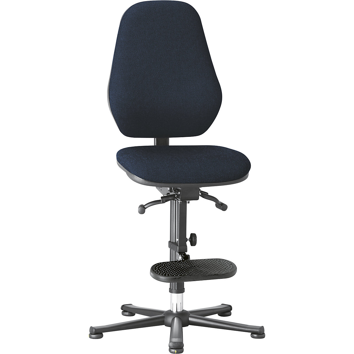 Pracovní otočná židle – bimos, s ochranou ESD, plynová pružina, patky, pomůcka pro výstup, modrý látkový potah-12