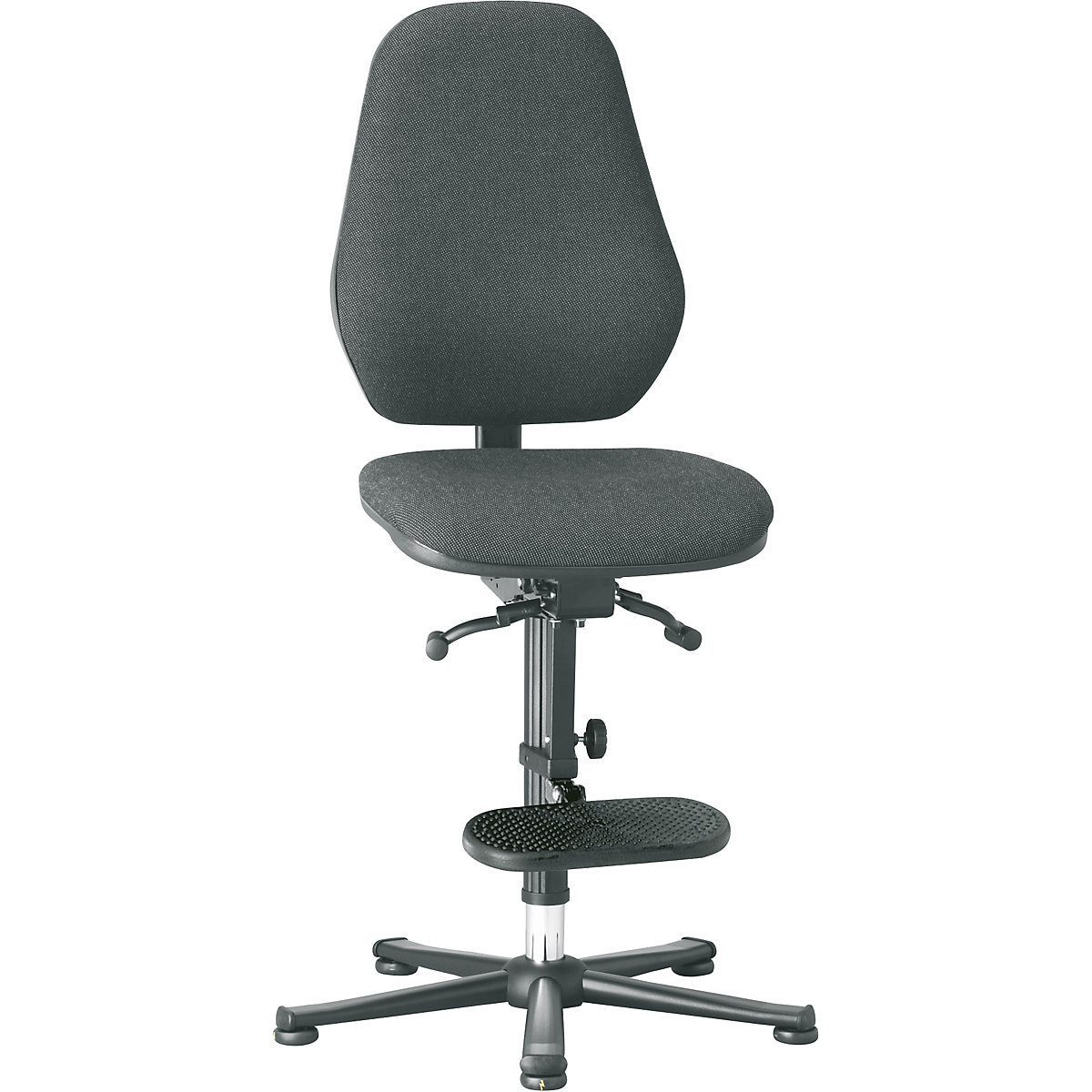Pracovní otočná židle – bimos, s ochranou ESD, se synchronní mechanikou a regulací hmotnosti, patky, pomůcka pro výstup, černý látkový potah-10