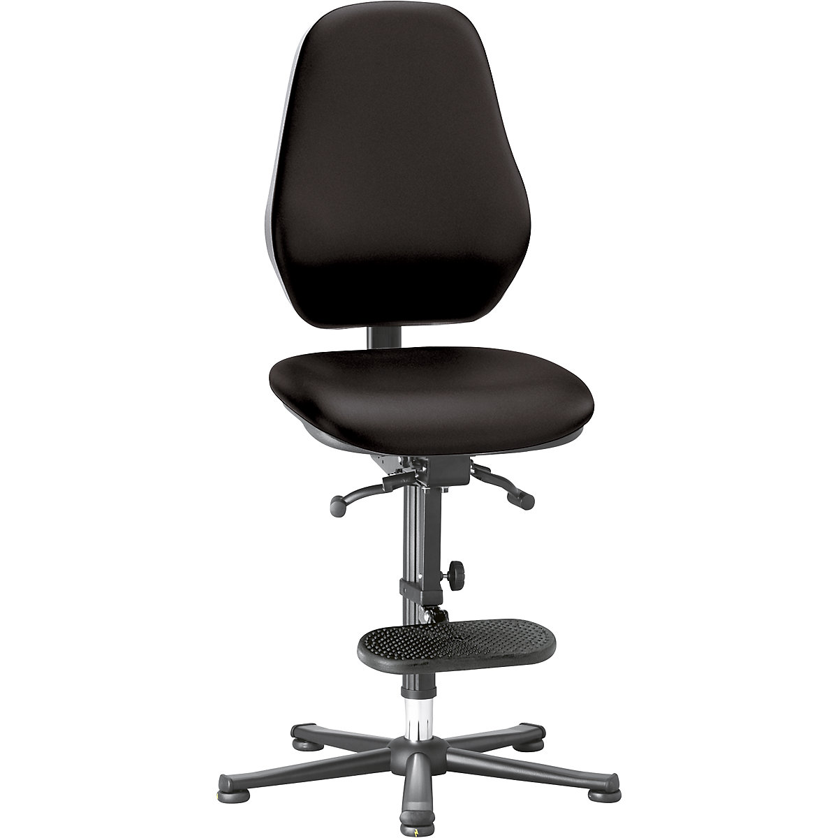 Pracovní otočná židle – bimos, s ochranou ESD, se synchronní mechanikou a regulací hmotnosti, patky, pomůcka pro výstup, černý koženkový potah-14