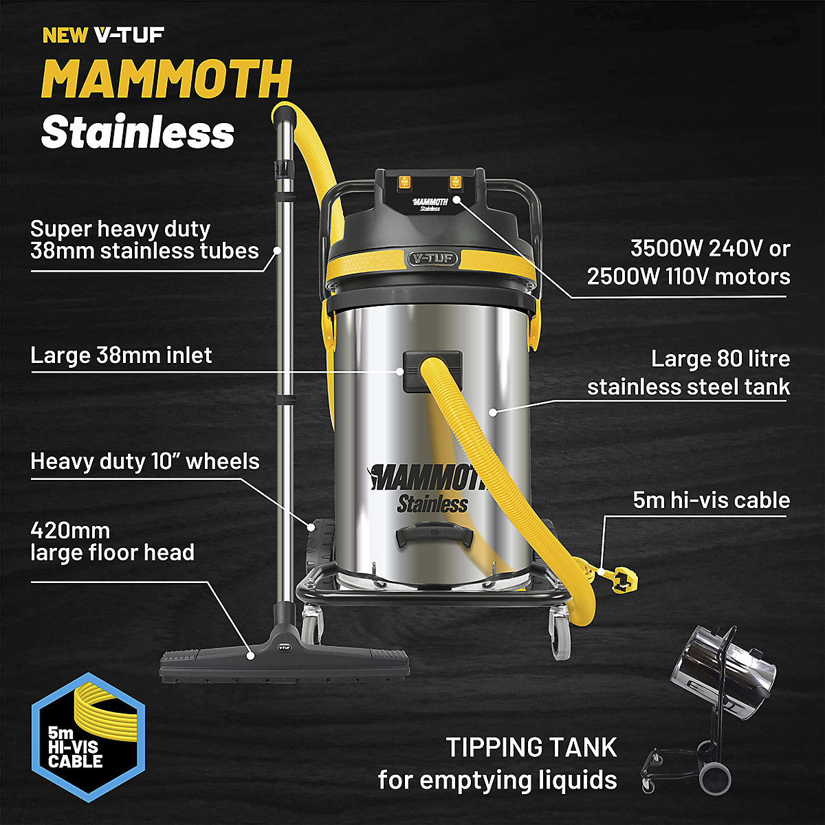 V-TUF Mammoth Stainless Wet and Dry Vacuum Cleaner | 80L (Product illustration 4)-3