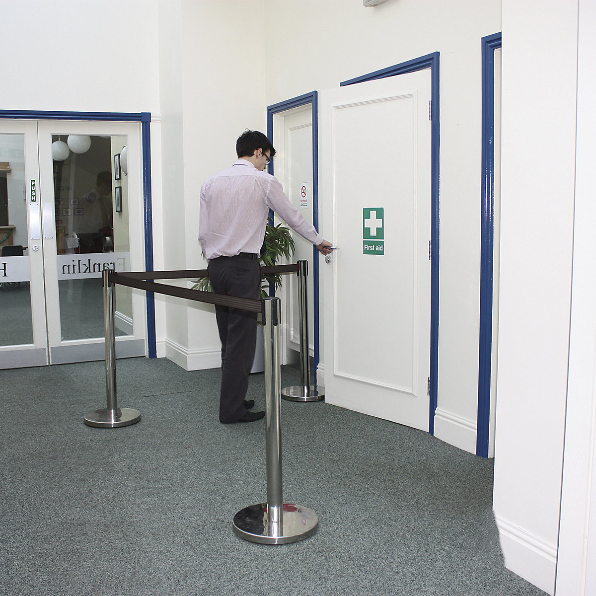 OBEX Belt Barriers, OBEX Belt Barriers, OBEX® Stainless Steel Post | Black Belt Barrier |Post size: 930h x 350w mm-7