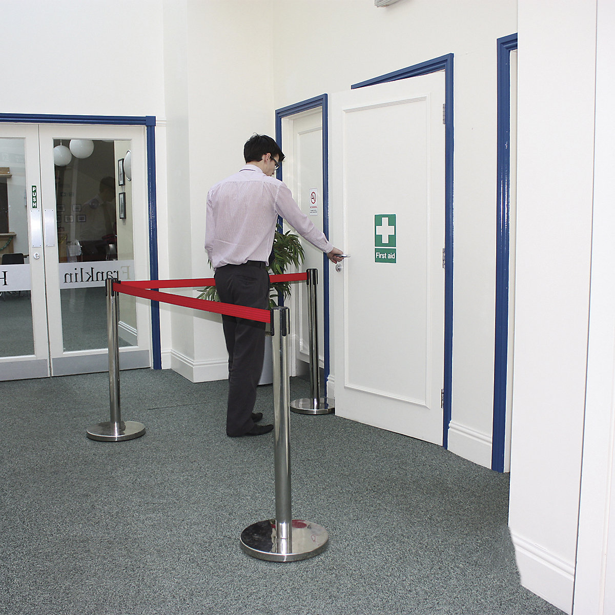 OBEX Belt Barriers, OBEX Belt Barriers, OBEX® Stainless Steel Post | Red Belt Barrier |Post size: 930h x 350w mm-6