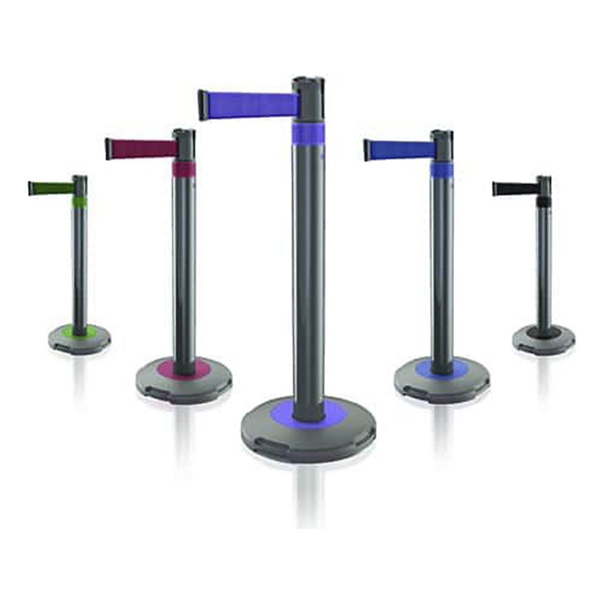 Skipper Safety Barriers | Skipper Q Post & Base System, Skipper Safety Barriers | Skipper Q Post & Base System, Black & Red & White Queue Management Post And Base System With Red & White Chevron Webbing-1