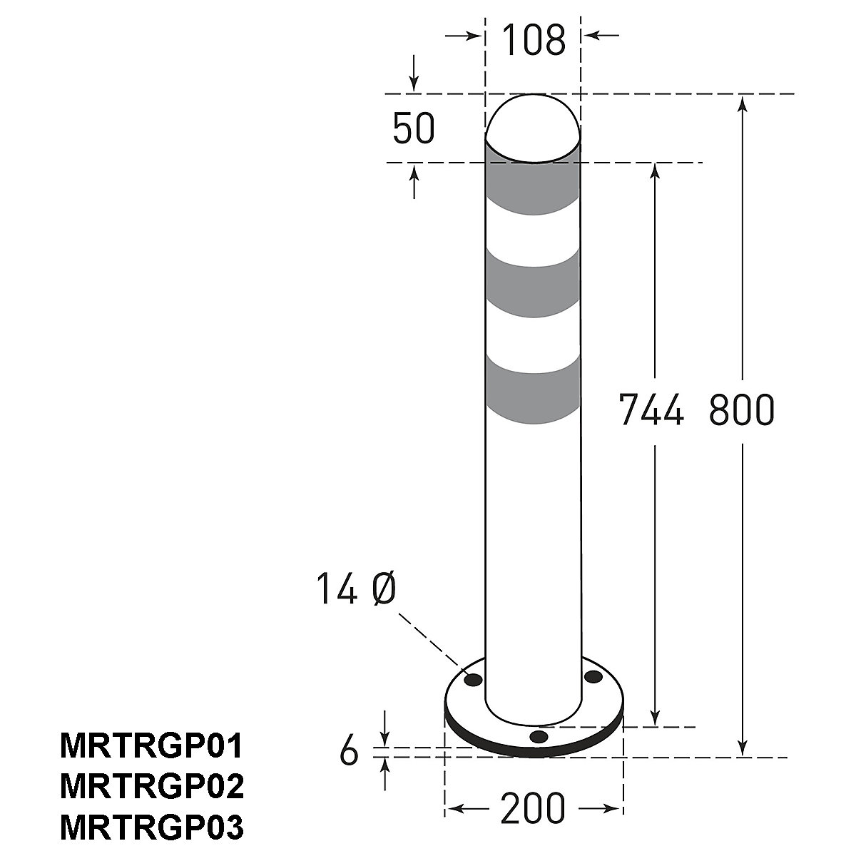 TRAFFIC-LINE Galvanished Steel & Powder Coated White Point Protection Bollard (Product illustration 8)-7