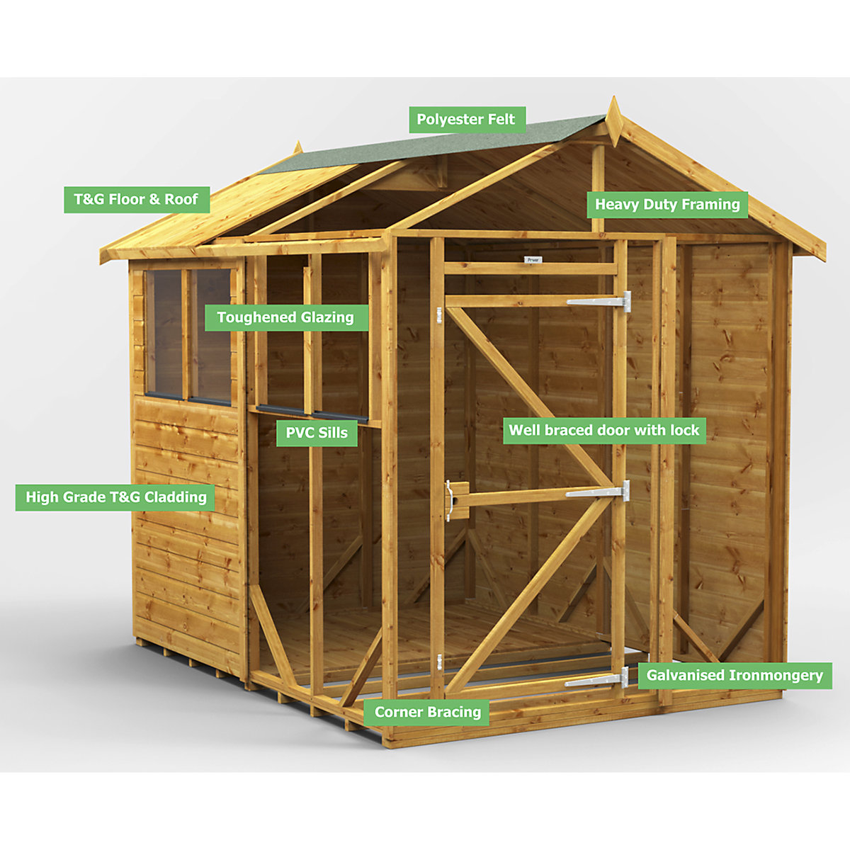 Power 4ft Wide Apex Garden Storage Sheds | Optional Windows (Product illustration 21)-20