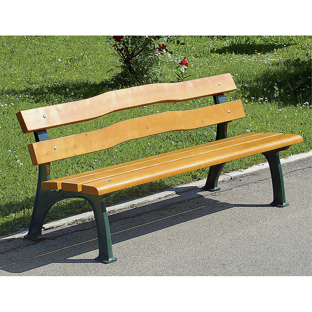 Metal Park Benches with Solid Wood Slats