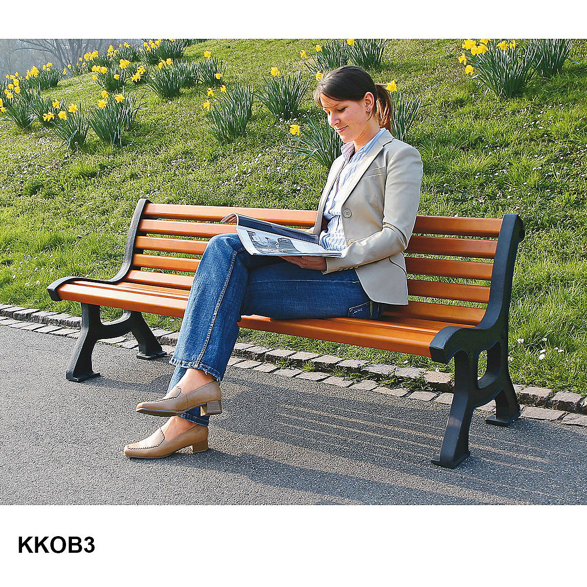 Outdoor Benches with Solid Wood Slats (Product illustration 5)-4