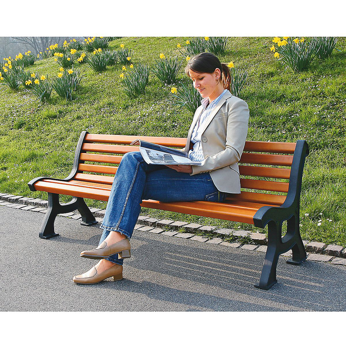 Outdoor Benches with Solid Wood Slats