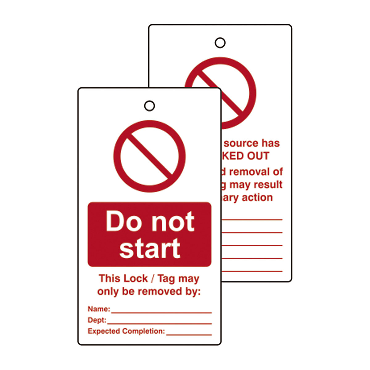 Double Sided Lockout Tags, Double Sided Lockout Tags, Do Not Start' Lockout Tag | Red/White | Double Sided | Pack Of 10-1
