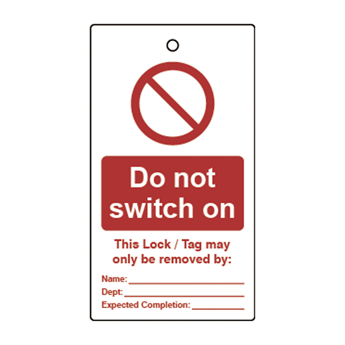 Double Sided Lockout Tags, Double Sided Lockout Tags, Do Not Switch On' Lockout Tag | Red/White | Double Sided | Pack Of 10-7