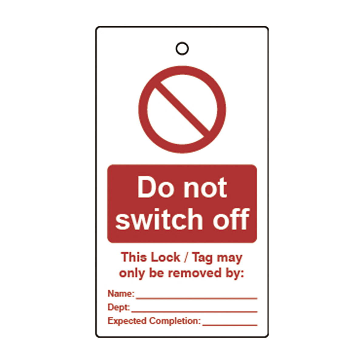 Double Sided Lockout Tags, Double Sided Lockout Tags, Do Not Switch Off' Lockout Tag | Red/White | Double Sided | Pack Of 10-8