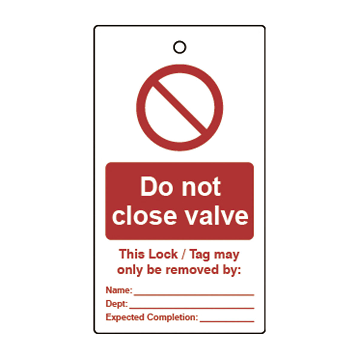 Double Sided Lockout Tags, Double Sided Lockout Tags, Do Not Close Valve' Lockout Tag | Red/White | Double Sided | Pack Of 10-10
