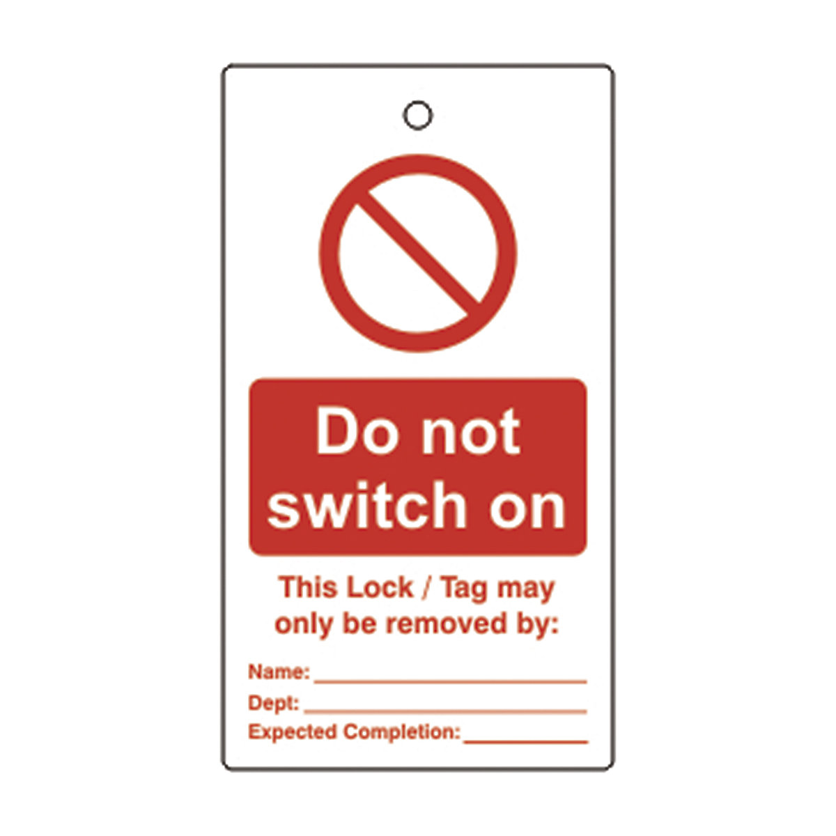 Single Sided Lockout Tags, Single Sided Lockout Tags, Do Not Switch On' Lockout Tag | Red/White | Single Sided | Pack Of 10-3