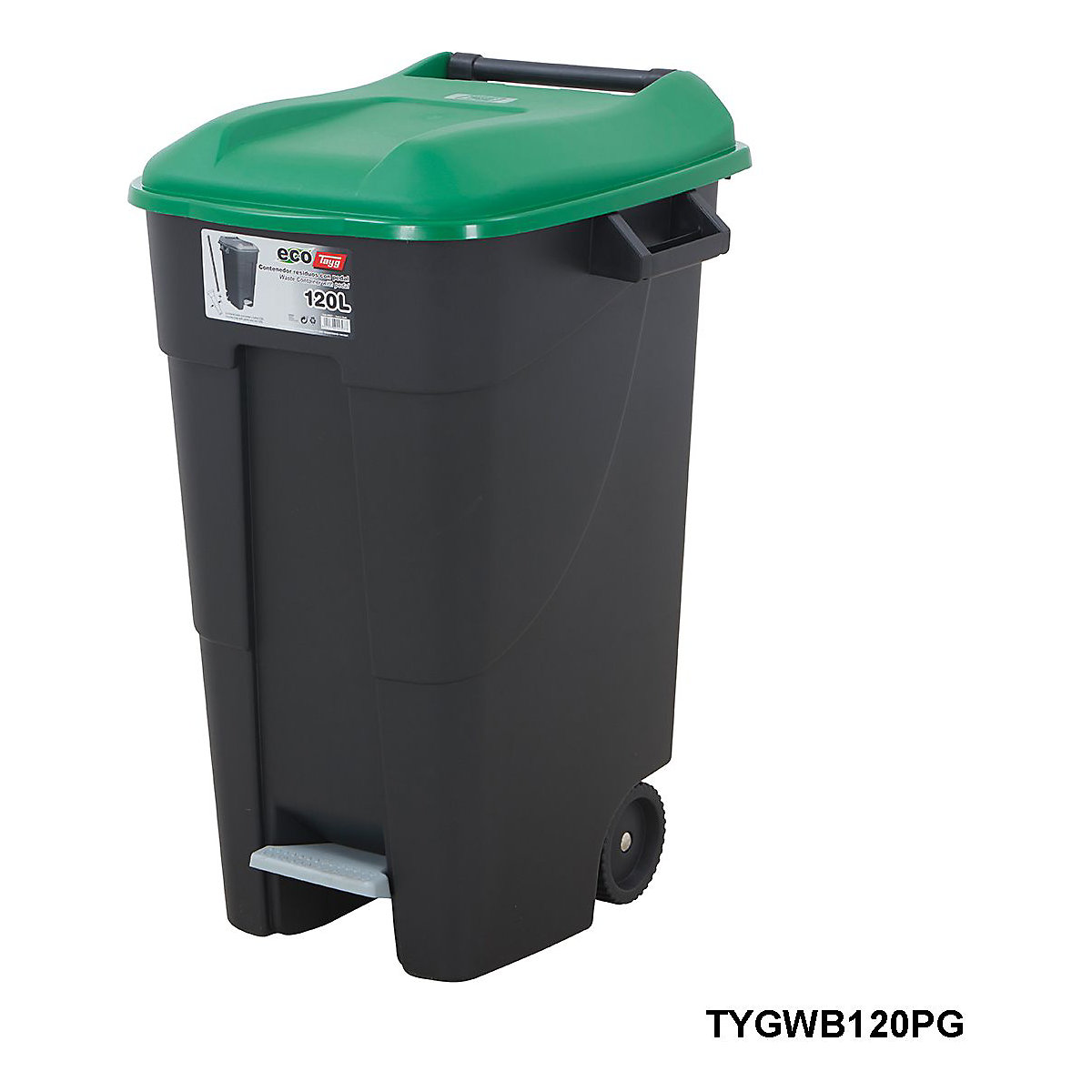 BiGDUG Essentials 80 & 120 Litre Wheelie Bins, BiGDUG Essentials 80 & 120 Litre Wheelie Bins, BiGDUG Essentials 120 Litre Wheelie Bin | 886h x 568w x 600d mm | Green Lid With Pedal-10
