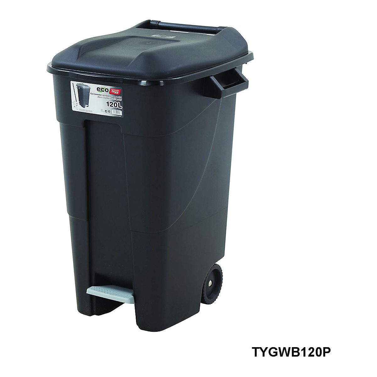 BiGDUG Essentials 80 & 120 Litre Wheelie Bins, BiGDUG Essentials 80 & 120 Litre Wheelie Bins, BiGDUG Essentials 120 Litre Wheelie Bin | 886h x 568w x 600d mm | Black Lid With Pedal-6