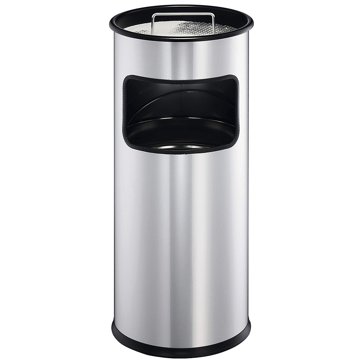 Durable Metal Waste Bins with Sand Ashtray, Durable Metal Waste Bins with Sand Ashtray, Durable Round Metal Waste Bin with Integrated Sand Ashtray | 17L | Silver-2